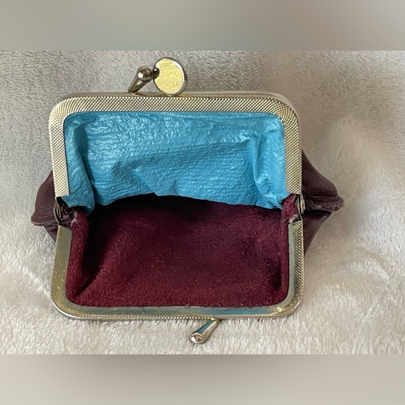 Vintage genuine leather kiss lock 2 side purse wallet burgundy, wine, color - Picture 4 of 7